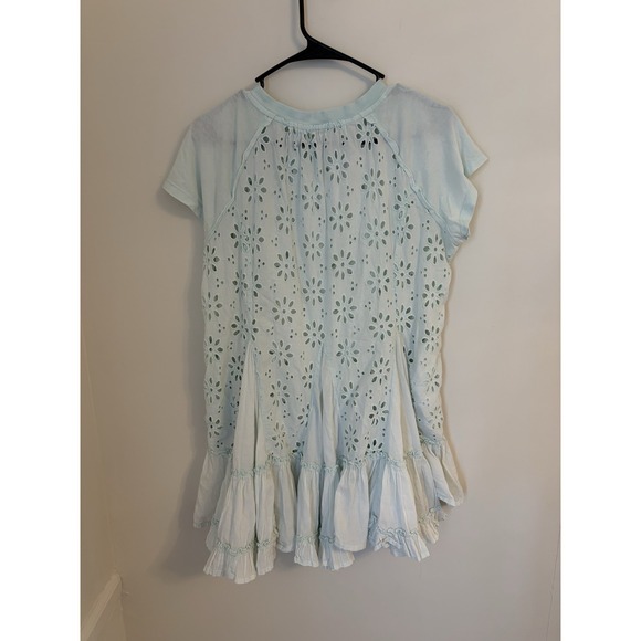 Free People Women's Sadler Mini Dress Eyelet Fabric Ruffle Hem Boho Size Medium - Picture 5 of 5
